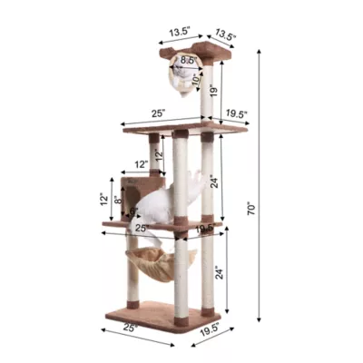 Product Armarkat 70-in Hammock, Rope Swing & Tunnel Real Wood Cat Tree, Tan