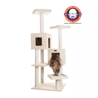 Product Armarkat 67-in Faux Fur Real Wood Cat Tower Perch Spacious Cat Cave House, Beige