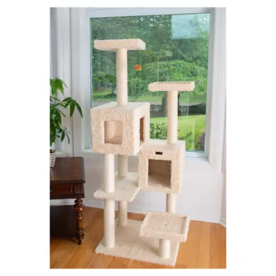 Product Armarkat 67-in Faux Fur Real Wood Cat Tower Perch Spacious Cat Cave House, Beige