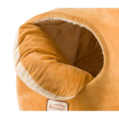 Product Armarkat Ivory & Brown Luxe Velvet Covered Cat Bed