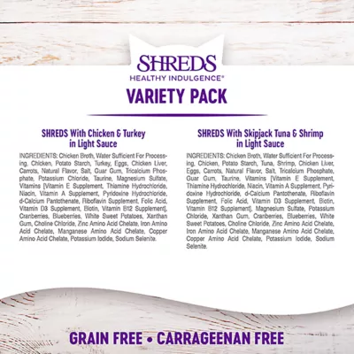 Product Wellness® Healthy Indulgence Adult Cat Wet Food - Grain Free, Shreds, Variety Pack, 8 CT, 24 Oz