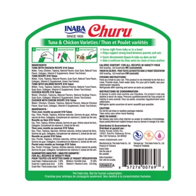 Product Inaba Churu Puree Lickable Cat Treat Variety Pack - Tuna & Chicken, 50 Count