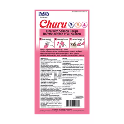 Product Inaba Churu Creamy Puree Lickable Cat Treats - Tuna with Salmon Recipe, 4 pack