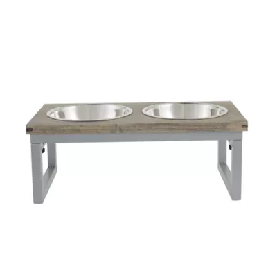 Product Top Paw® Grey Wood Top Folding Legs Elevated Dog Feeder, 3.5-cup