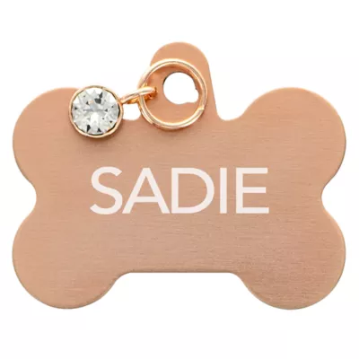 Product TagWorks® Rose Gold Bone with Crystal Charm Personalized Pet ID Tag