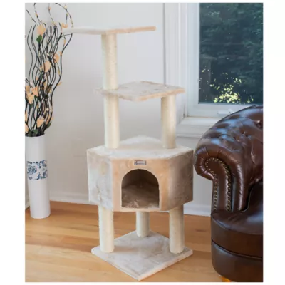Product GleePet 48-in Compact Faux Fur Real Wood Cat Tree, Beige