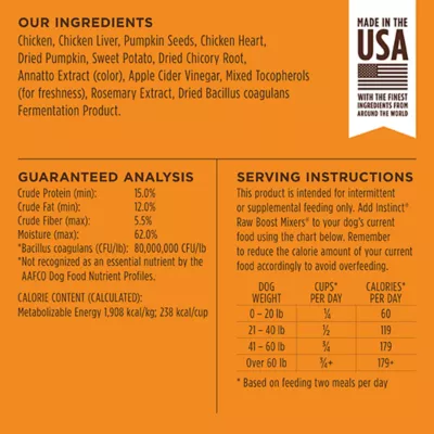 Product Instinct® Raw Boost Mixers Gut Health All Life Stages Frozen Dog Food Topper - Grain Free, Pumpkin