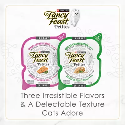 Product Fancy Feast Wet Cat Food, Petites in Gravy Collection - Variety Pack, 79.4 g x 12 Split Cup Trays