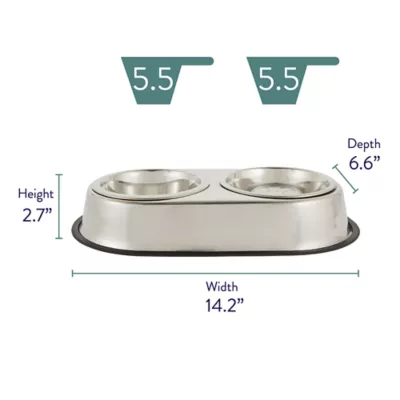 Product Top Paw® Elevated Platform Stainless Steel Slow Feeder Double Diner Dog Bowl, 5.5-cup
