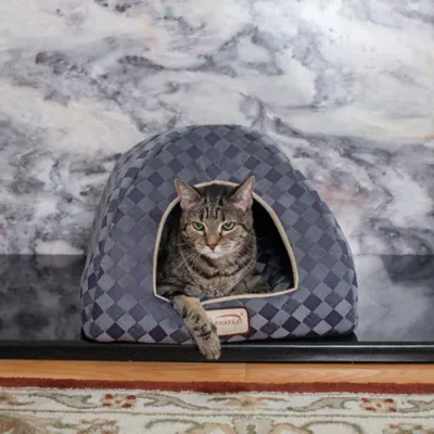 Product Armarkat Purple & Grey Checkered Covered Cat Bed