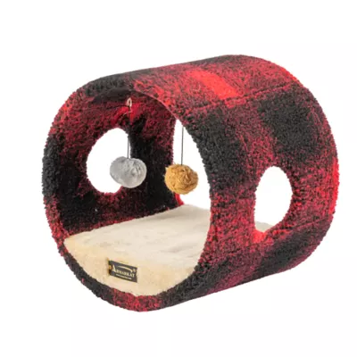 Product Armarkat Red & Black Scotch Plaid Tunnel Cat Toy, Real Wood