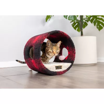 Product Armarkat Red & Black Scotch Plaid Tunnel Cat Toy, Real Wood