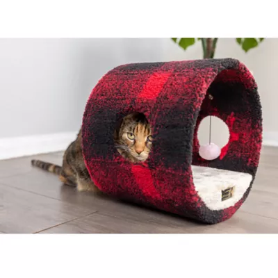 Product Armarkat Red & Black Scotch Plaid Tunnel Cat Toy, Real Wood