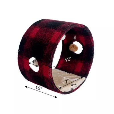 Product Armarkat Red & Black Scotch Plaid Tunnel Cat Toy, Real Wood