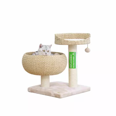 Product PetPals 23-in Paper Rope Hand Woven Condo & Perch Cat Tree, Natural