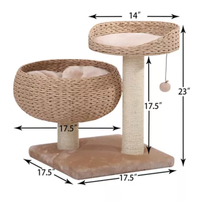 Product PetPals 23-in Paper Rope Hand Woven Condo & Perch Cat Tree, Natural