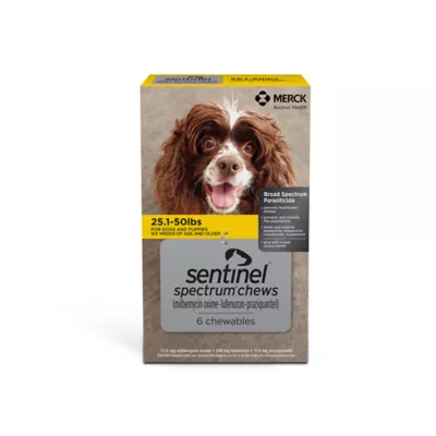 Product Sentinel Spectrum Chews for Dogs 25.1-50 lbs Yellow - 6 Month or 12 Month Supply