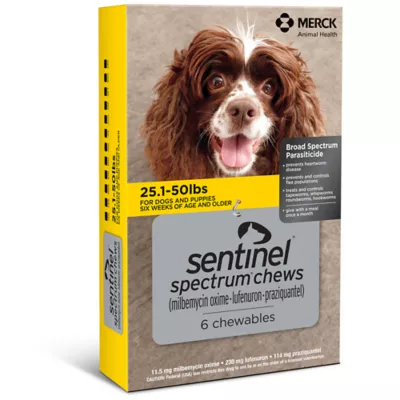 Product Sentinel Spectrum Chews for Dogs 25.1-50 lbs Yellow - 6 Month or 12 Month Supply