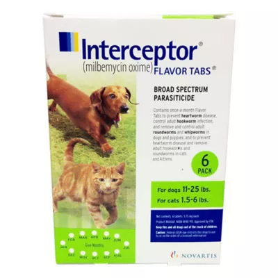 Product Interceptor for Dogs and Cats 11-25 lbs Dogs / 1.5-6 lbs Cats Green - 6 Month or 12 Month Supply