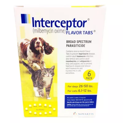 Product Interceptor  for Dogs and Cats 26-50 lbs Dogs / 6.1-12 lbs Cats Yellow - 6 Month or 12 Month Supply