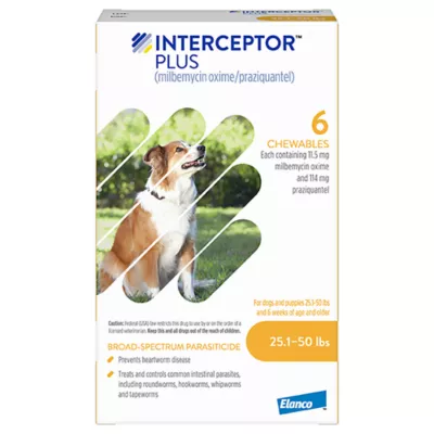Product Interceptor Plus Chewable Tablets for Dogs - 25.1-50 lbs, Yellow Box