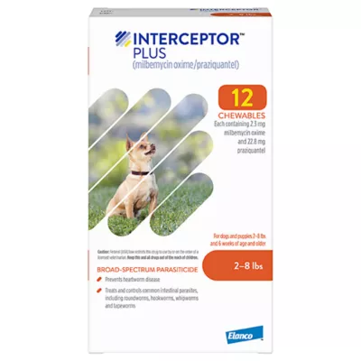 Product Interceptor Plus Chewable Tablets for Dogs - 2-8 lbs, Orange Box