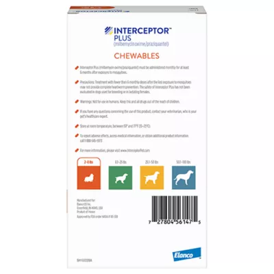 Product Interceptor Plus Chewable Tablets for Dogs - 2-8 lbs, Orange Box