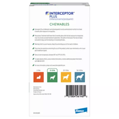Product Interceptor Plus Chewable Tablets for Dogs - 8.1-25 lbs, Green Box