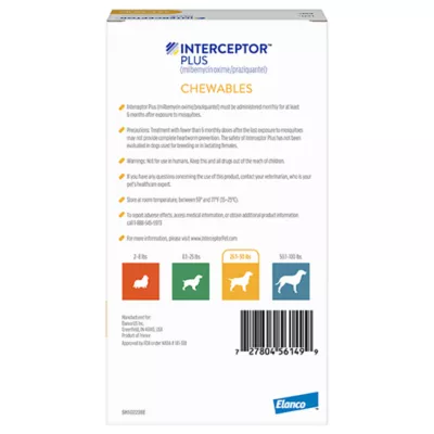 Product Interceptor Plus Chewable Tablets for Dogs - 25.1-50 lbs, Yellow Box