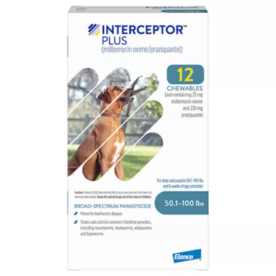 Product Interceptor Plus Chewable Tablets for Dogs - 50.1 - 100 lbs, Blue Box