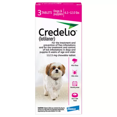 Product Credelio Flea & Tick Chewable Tablets for Dogs & Puppies 6.1-12 lbs (112.50 mg) Pink