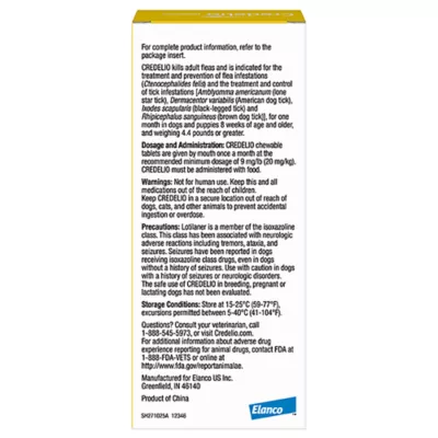 Product Credelio Flea & Tick Chewable Tablets for Dogs & Puppies 4.4-6 lbs (56.25 mg) Yellow