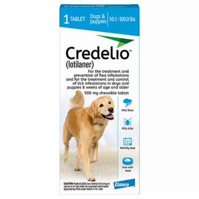 Product Credelio Flea & Tick Chewable Tablets for Dogs & Puppies 50.1-100 lbs (900 mg) Blue