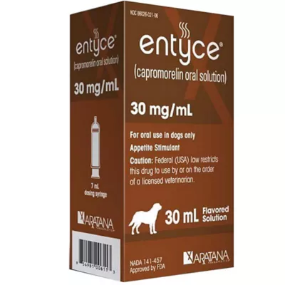 Product Entyce 30 mg/ml Capromorelin Oral Solution for Dogs - Bottle w/ Dosing Syringe