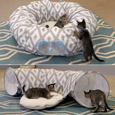 Product Kitty City Cool Gray & White Tunnel Cat Bed