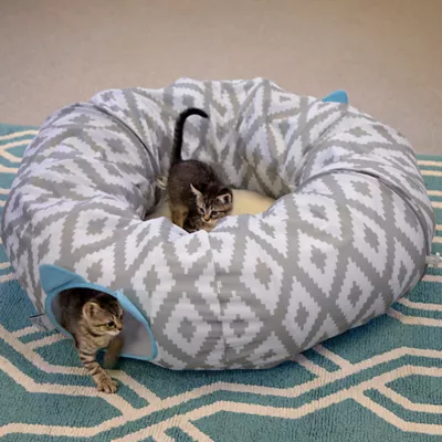 Product Kitty City Cool Gray & White Tunnel Cat Bed