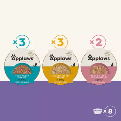 Product Applaws Flakes in Gravy Wet Cat Food in Cups - Variety Pack, 8 ct, Natural, Limited Ingredient
