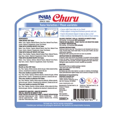 Product Inaba Churu Puree Lickable Cat Treat Variety Pack - Tuna, 50 Count