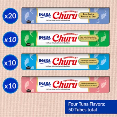 Product Inaba Churu Puree Lickable Cat Treat Variety Pack - Tuna, 50 Count