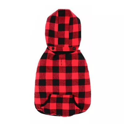 Product Fresh Pawz Dog Buffalo Check Dog Flannel Jacket with Detachable Hood