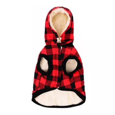 Product Fresh Pawz Dog Buffalo Check Dog Flannel Jacket with Detachable Hood