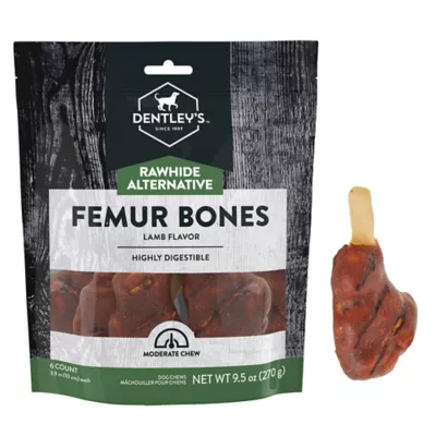 Product Dentley's Rawhide Alternative Femur Bones Lamb Flavor 6 Count 9.5 OZ