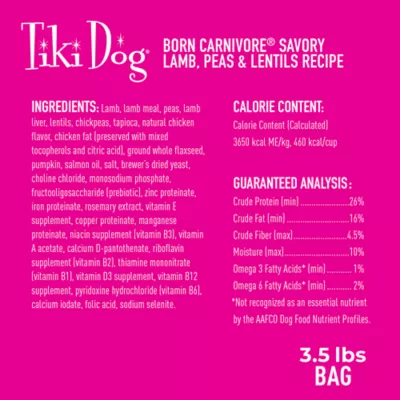 Product Tiki Dog Born Carnivore Small & Medium Breed All Life Stage Dry Dog Food - Savory Lamb