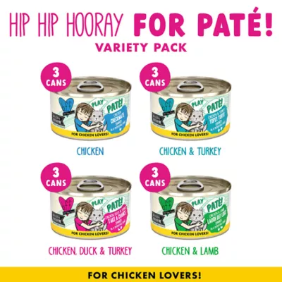 Product B.F.F. PLAY Pate! For Chicken Lovers Hip Hip Hooray For Pate! Wet Cat Food - Variety Pack, 12 ct
