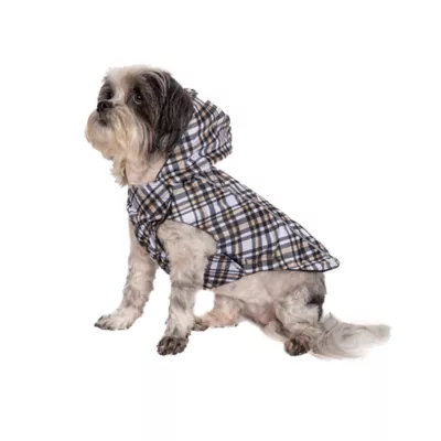 Product Hip Doggie Hooded Black & Tan Plaid Reversible Dog Raincoat