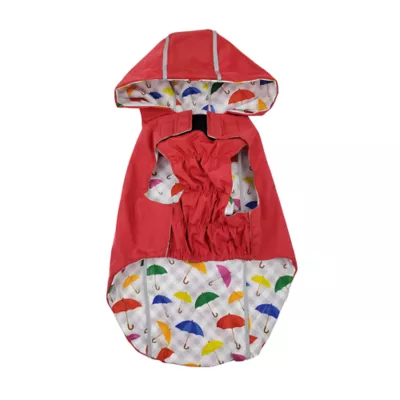 Product Hip Doggie Hooded Red & Umbrella Print Reversible Dog Raincoat