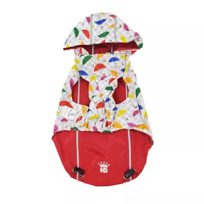 Product Hip Doggie Hooded Red & Umbrella Print Reversible Dog Raincoat