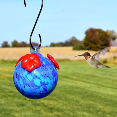 Product Gift Essentials Shades of Blue Glass Hummingbird Feeder