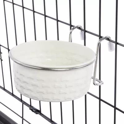 Product Top Paw® Stainless Steel Crate Crock Bone White Feeding Bowl