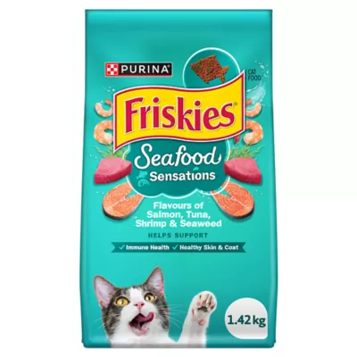 Product Friskies Dry Cat Food Seafood Sensations - Flavours of Salmon, Tuna, Shrimp & Seaweed, 1.42 kg